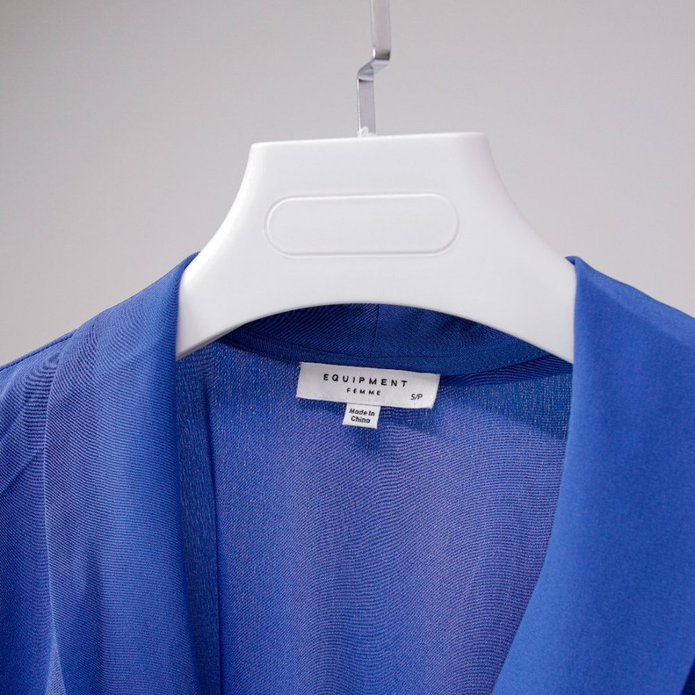 SOLD Equipment Blue Silk Wrap Dress - Picture 4 of 11